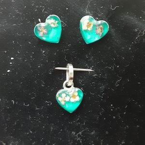 925 heart shaped necklace charm and earrings set